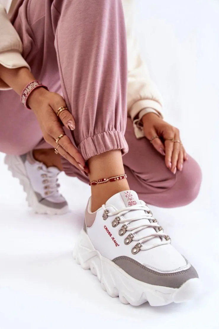 Sale Cross Jeans Damskie Sneakersy Na Platformie KK2R4071C Białe Biały