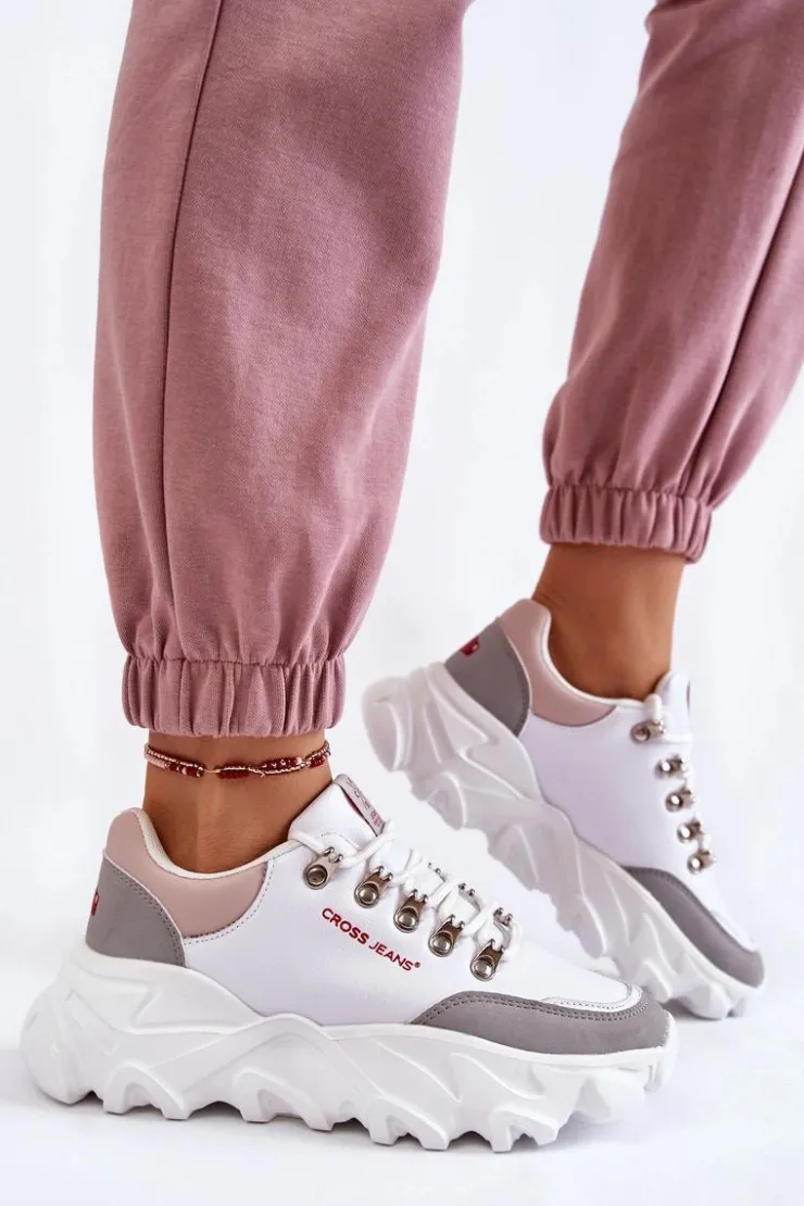 Sale Cross Jeans Damskie Sneakersy Na Platformie KK2R4071C Białe Biały