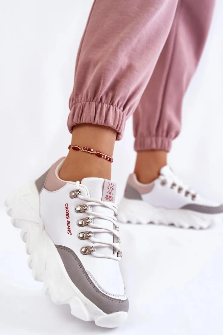 Sale Cross Jeans Damskie Sneakersy Na Platformie KK2R4071C Białe Biały