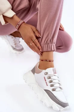 Sale Cross Jeans Damskie Sneakersy Na Platformie KK2R4071C Białe Biały