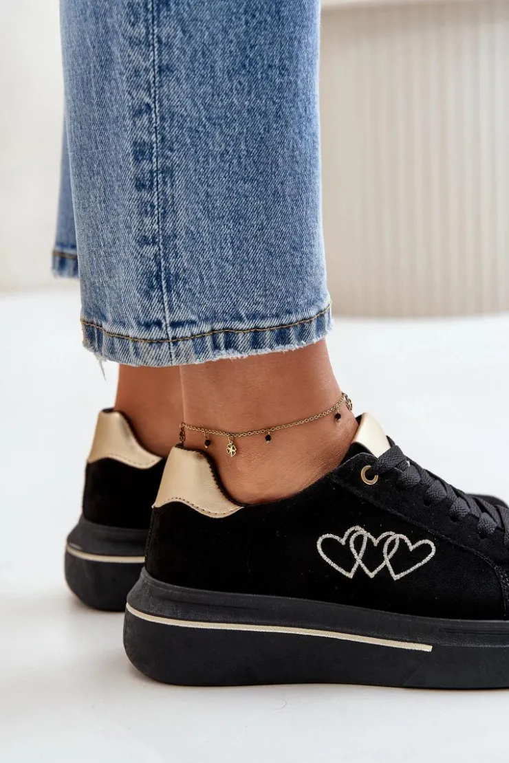 Boto Buty Sportowe Na Platformie|Sneakersy Damskie*Damskie Sneakersy Na Platformie Z Sercami Czarne Avirorae