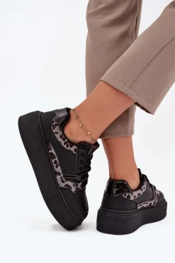 Outlet Big Star Shoes Damskie Sneakersy Na Platformie Big Star SS274358 Panterka Czarne Czarny