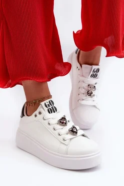 Damskie Boto Damskie Sneakersy Na Platformie Z Przypinkami Sercami Białe Azamia