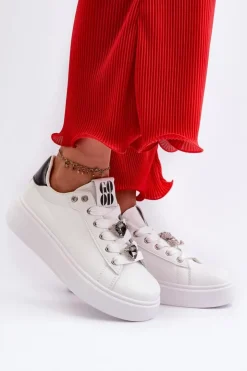 Damskie Boto Damskie Sneakersy Na Platformie Z Przypinkami Sercami Białe Azamia