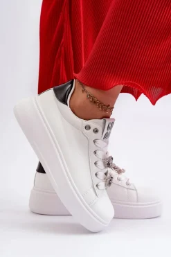 Damskie Boto Damskie Sneakersy Na Platformie Z Przypinkami Sercami Białe Azamia