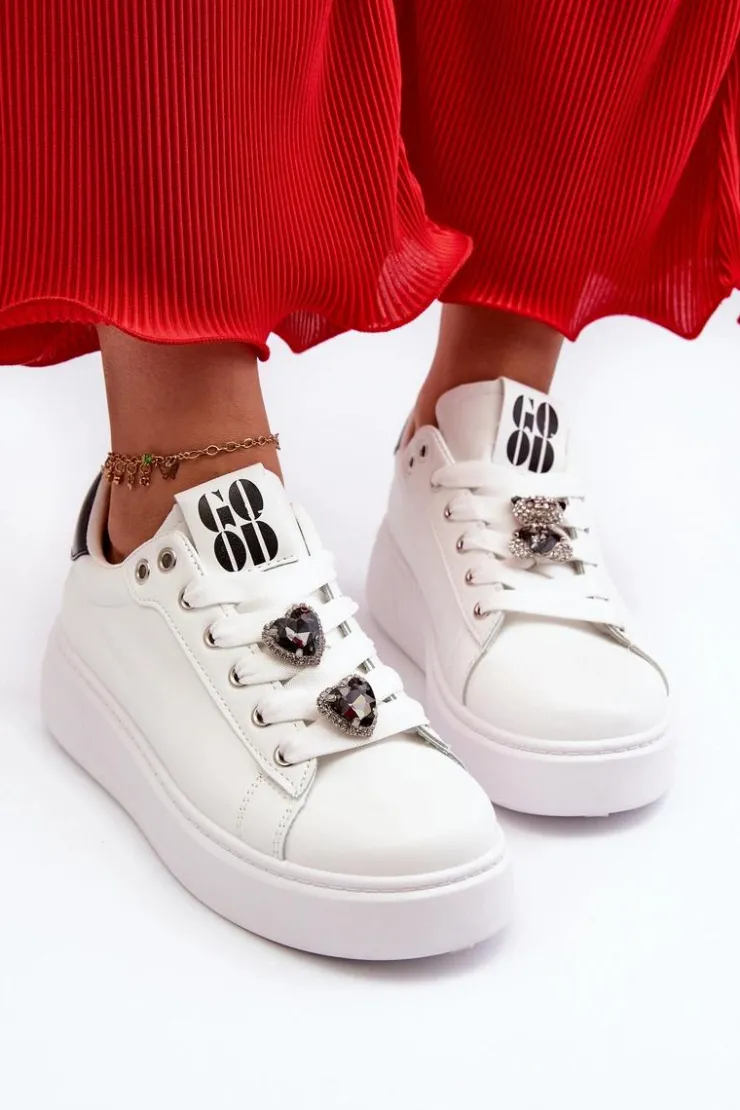 Damskie Boto Damskie Sneakersy Na Platformie Z Przypinkami Sercami Białe Azamia