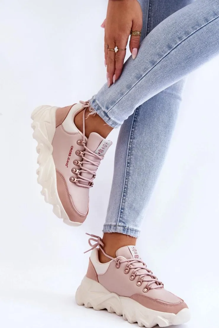 Damskie Cross Jeans Damskie Sneakersy Na Platformie KK2R4072C Nude