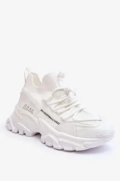 Outlet Boto Damskie Sneakersy Skarpetkowe Wsuwane Białe Keaton