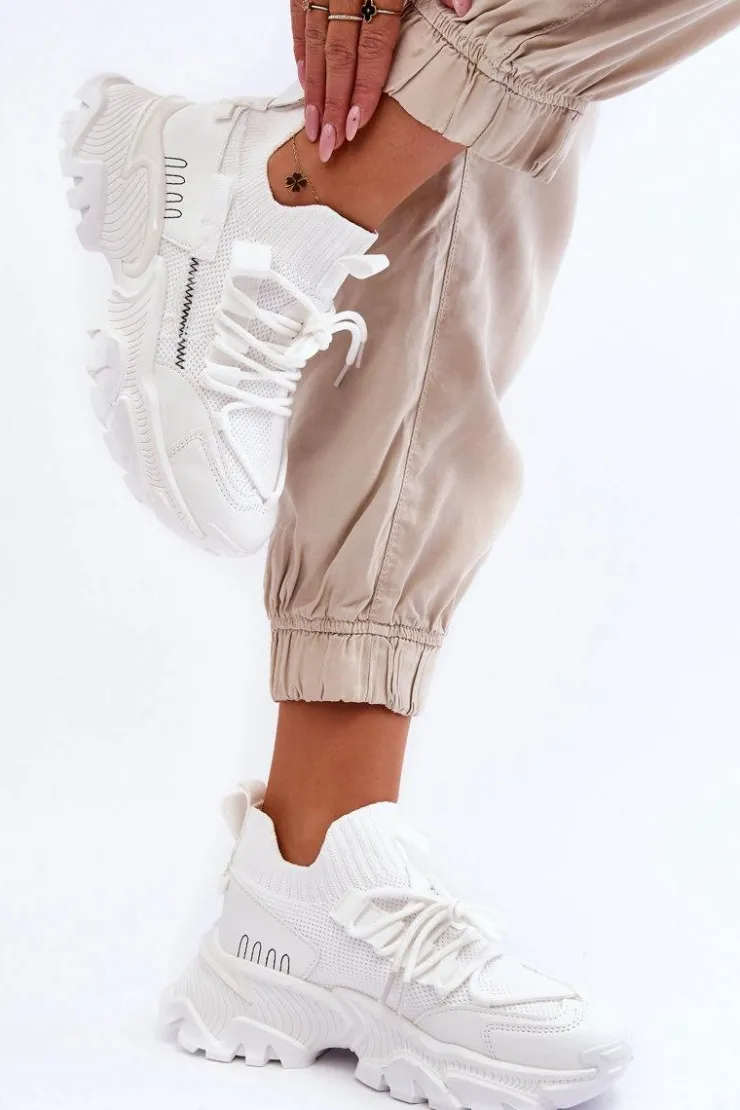 Outlet Boto Damskie Sneakersy Skarpetkowe Wsuwane Białe Keaton