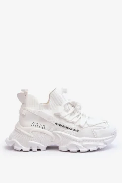 Outlet Boto Damskie Sneakersy Skarpetkowe Wsuwane Białe Keaton