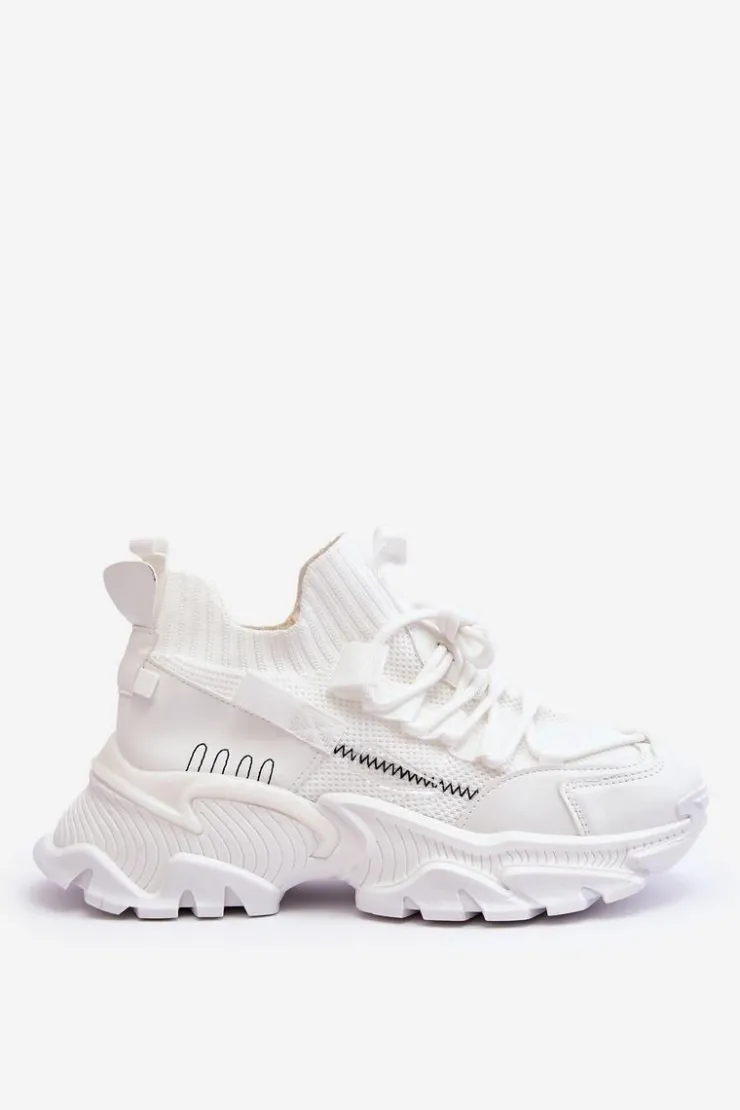 Outlet Boto Damskie Sneakersy Skarpetkowe Wsuwane Białe Keaton