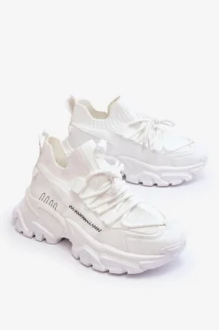 Outlet Boto Damskie Sneakersy Skarpetkowe Wsuwane Białe Keaton