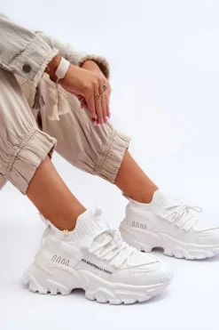 Outlet Boto Damskie Sneakersy Skarpetkowe Wsuwane Białe Keaton