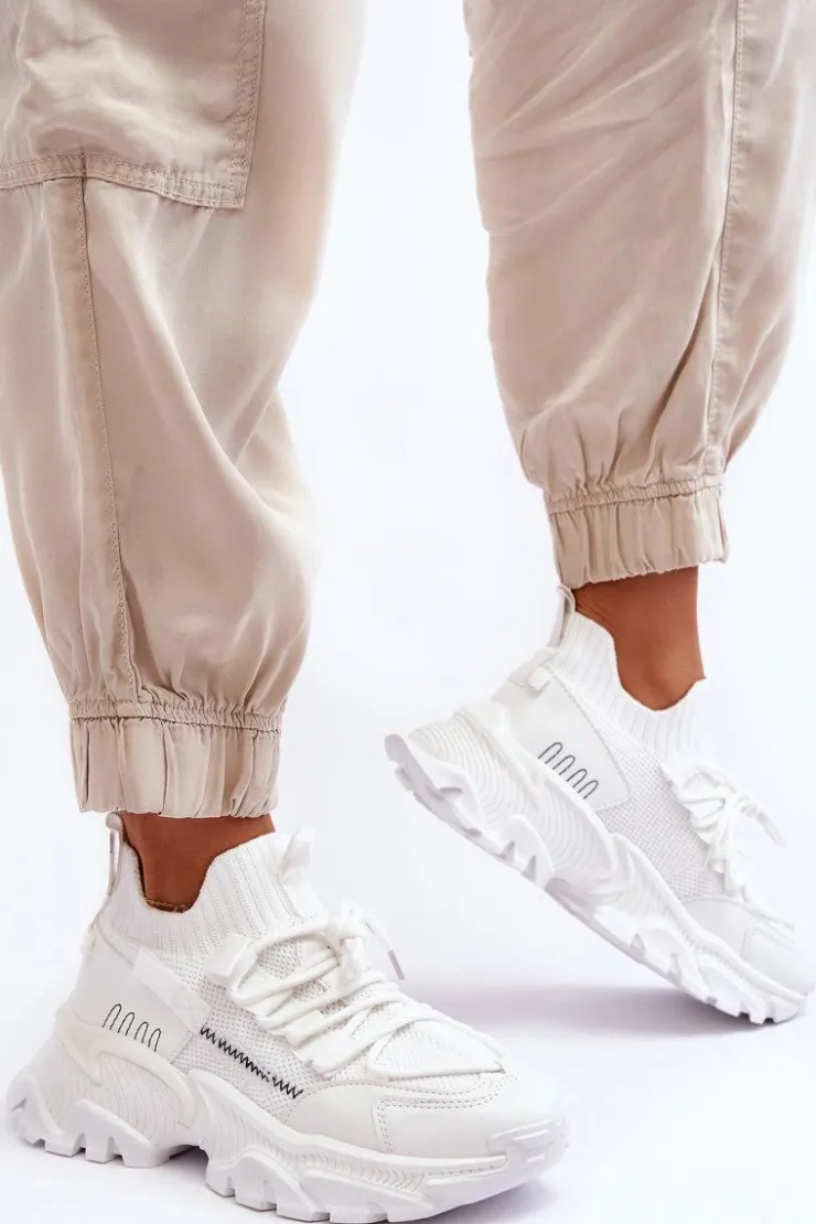 Outlet Boto Damskie Sneakersy Skarpetkowe Wsuwane Białe Keaton