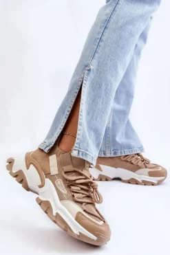 Damskie Boto Damskie Sneakersy Skarpetkowe Wsuwane Ciemnobeżowe Keaton