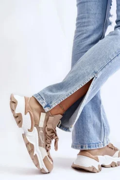 Damskie Boto Damskie Sneakersy Skarpetkowe Wsuwane Ciemnobeżowe Keaton