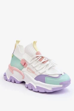 Boto Sneakersy Damskie*Damskie Sneakersy Skarpetkowe Wsuwane Biało-Fioletowe Keaton