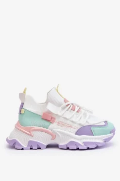 Boto Sneakersy Damskie*Damskie Sneakersy Skarpetkowe Wsuwane Biało-Fioletowe Keaton