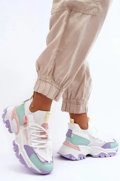 Boto Sneakersy Damskie*Damskie Sneakersy Skarpetkowe Wsuwane Biało-Fioletowe Keaton