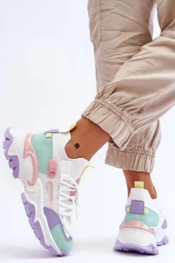 Boto Sneakersy Damskie*Damskie Sneakersy Skarpetkowe Wsuwane Biało-Fioletowe Keaton