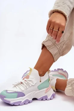 Boto Sneakersy Damskie*Damskie Sneakersy Skarpetkowe Wsuwane Biało-Fioletowe Keaton