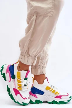 Clearance Boto Damskie Sneakersy Skarpetkowe Wsuwane Biało-Zielone Keaton