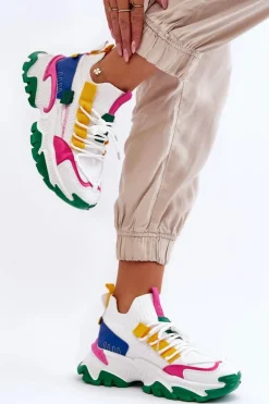 Clearance Boto Damskie Sneakersy Skarpetkowe Wsuwane Biało-Zielone Keaton