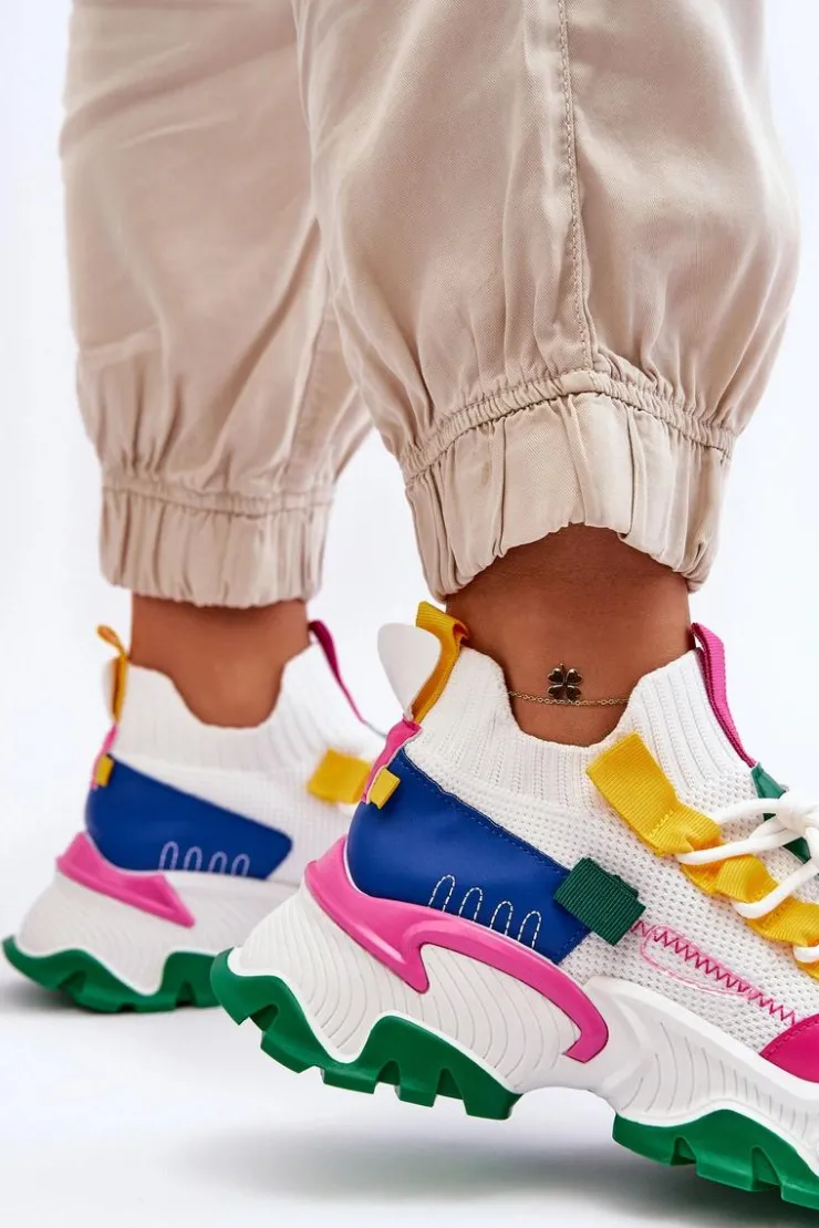 Clearance Boto Damskie Sneakersy Skarpetkowe Wsuwane Biało-Zielone Keaton