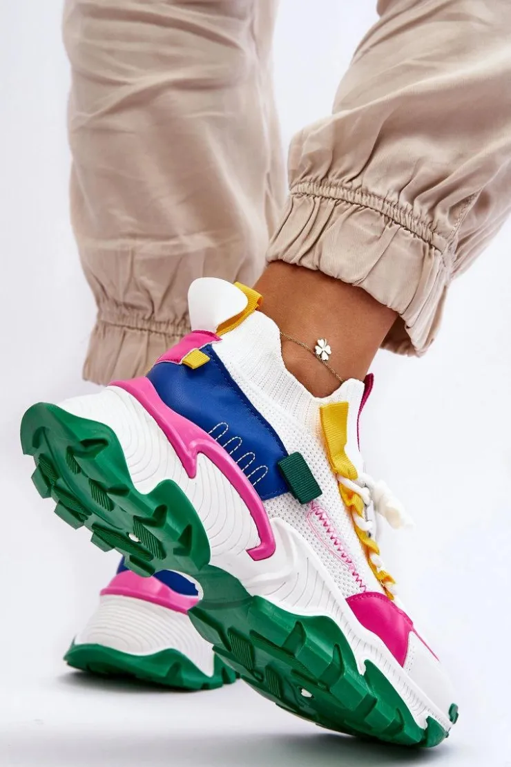 Clearance Boto Damskie Sneakersy Skarpetkowe Wsuwane Biało-Zielone Keaton