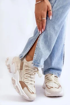 Damskie Boto Damskie Sneakersy Skarpetkowe Wsuwane Beżowe Keaton