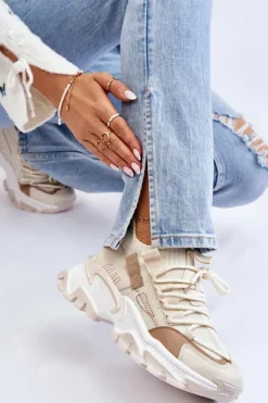 Damskie Boto Damskie Sneakersy Skarpetkowe Wsuwane Beżowe Keaton