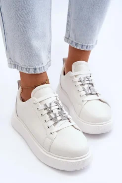 Damskie Buty damskie Vinceza Damskie Sneakersy Skórzane Z Ozdobami Białe Dysuria