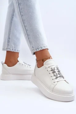 Damskie Buty damskie Vinceza Damskie Sneakersy Skórzane Z Ozdobami Białe Dysuria