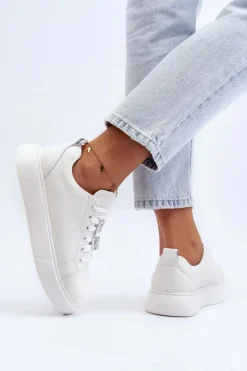 Damskie Buty damskie Vinceza Damskie Sneakersy Skórzane Z Ozdobami Białe Dysuria