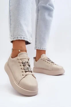Online Buty damskie Vinceza Damskie Sneakersy Skórzane Z Ozdobami Beżowe Dysuria