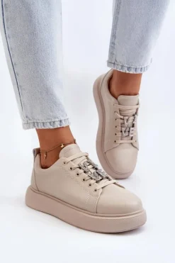 Online Buty damskie Vinceza Damskie Sneakersy Skórzane Z Ozdobami Beżowe Dysuria