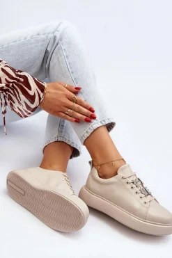 Online Buty damskie Vinceza Damskie Sneakersy Skórzane Z Ozdobami Beżowe Dysuria