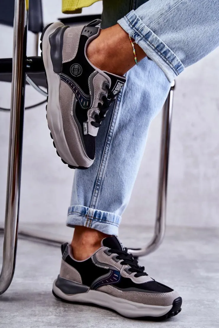 Damskie Big Star Shoes Damskie Sneakersy Sportowe Big Star KK274100 Czarno-Szare