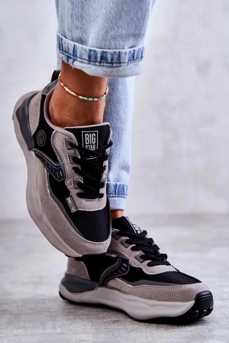 Damskie Big Star Shoes Damskie Sneakersy Sportowe Big Star KK274100 Czarno-Szare