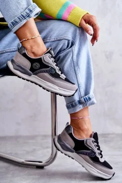 Damskie Big Star Shoes Damskie Sneakersy Sportowe Big Star KK274100 Czarno-Szare