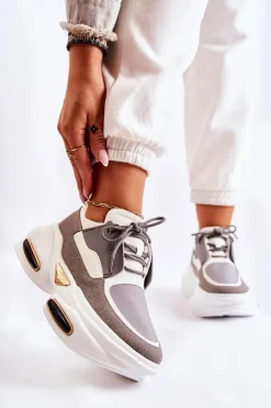 Boto Sneakersy Damskie*Damskie Sneakersy Sportowe Buty Biało-Szare New Horizon