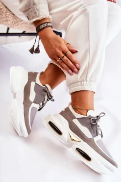 Boto Sneakersy Damskie*Damskie Sneakersy Sportowe Buty Biało-Szare New Horizon