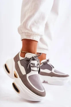 Boto Sneakersy Damskie*Damskie Sneakersy Sportowe Buty Biało-Szare New Horizon