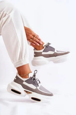 Boto Sneakersy Damskie*Damskie Sneakersy Sportowe Buty Biało-Szare New Horizon