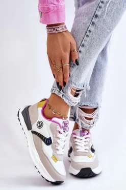 Damskie Big Star Shoes Damskie Sneakersy Sportowe Big Star KK274099 Biało-Beżowe