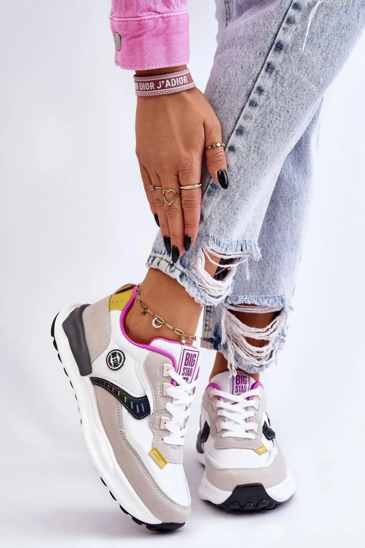 Damskie Big Star Shoes Damskie Sneakersy Sportowe Big Star KK274099 Biało-Beżowe