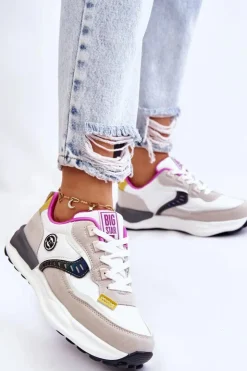 Damskie Big Star Shoes Damskie Sneakersy Sportowe Big Star KK274099 Biało-Beżowe