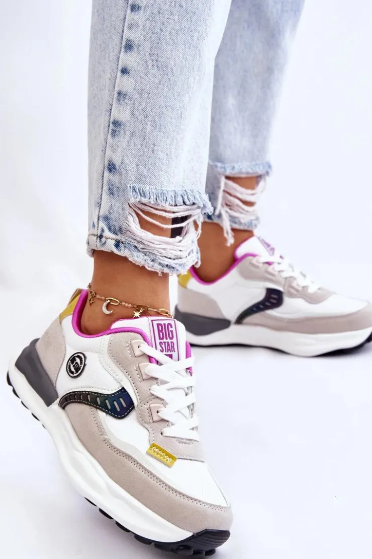Damskie Big Star Shoes Damskie Sneakersy Sportowe Big Star KK274099 Biało-Beżowe