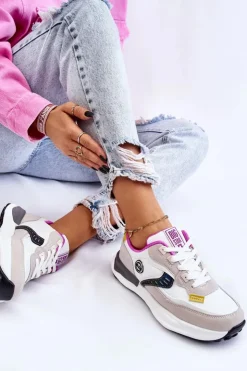 Damskie Big Star Shoes Damskie Sneakersy Sportowe Big Star KK274099 Biało-Beżowe