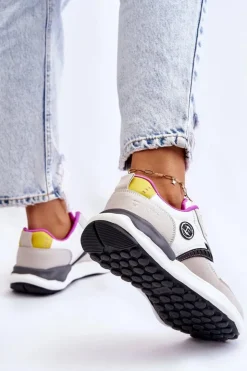 Damskie Big Star Shoes Damskie Sneakersy Sportowe Big Star KK274099 Biało-Beżowe